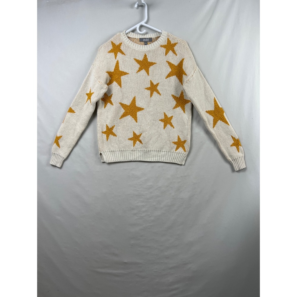 Marled Reunited Clothing Sweater Womens Medium Cream Gold Star Knit Pullover